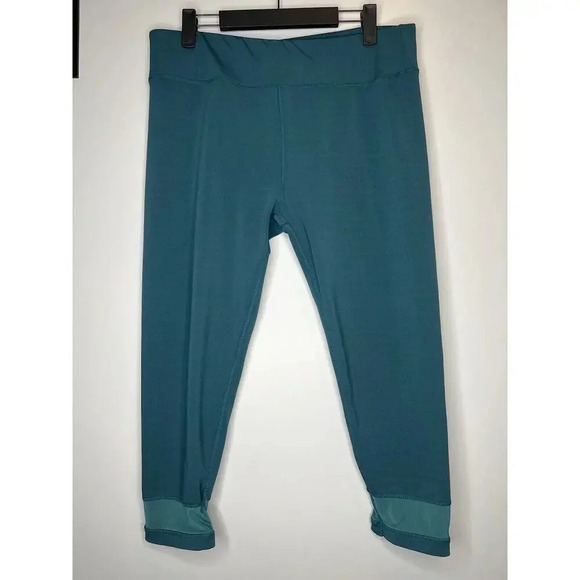 Ebb & Flow High Waist Cropped Yoga Workout Leggings Side Mesh Teal Blue Large - Picture 1 of 9